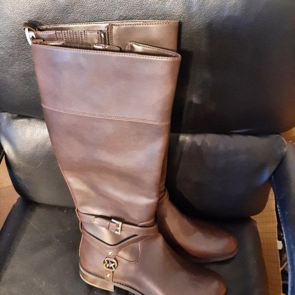NEW ! MICHAEL KORS Women Over The Knee Boots Zipper Up Low Heel BROWN Size 10 - Picture 1 of 6